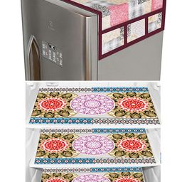 Dakshya Industries Beige & Pink 4 Pieces Printed Refrigerator Cover & Mat-image-82
