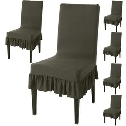 HOKIPO Olive Green 6 Pieces Frilled Dining Chair Covers-8