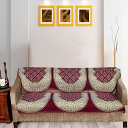 Nendle Maroon & Beige Printed 3-Seater Cotton Sofa Covers-picture-24