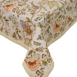 INDHOME LIFE Beige & Green Printed Pure Cotton 6 Seater Table Covers-30