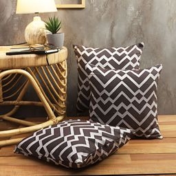 ROMEE Brown & White Set of 3 Geometric Square Cushion Covers-12