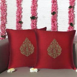 ZEBA Red & Beige 2 Pieces Square Cushion Covers-28