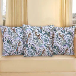 Texstylers White & Blue 3 Pieces Cotton Ethnic Motif Square Reversible Cushion Covers-image-95