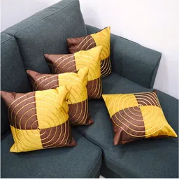 Tranquil square Brown & Yellow Set of 5 Embellished Square Cushion Covers image 1