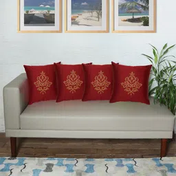 ZEBA Red & Beige 4 Pieces Square Cushion Covers-34