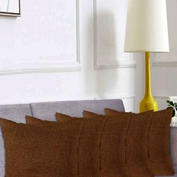 Kuber Industries Brown & Gold-Toned Set of 5 Square Cushion Covers-10
