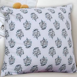 Texstylers White & Blue Ethnic Motif Cotton Square Reversible Cushion Cover-picture-25