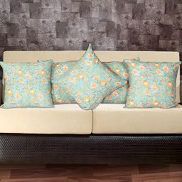 Texstylers Blue & Orange 5 Pieces Floral Cotton Square Reversible Cushion Covers-picture-16