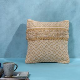 SANSKRUTIHOMES Beige & Off White Embroidered Cotton Square Cushion Cover-image-97