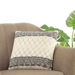 Pluchi Black & Off White Geometric Cotton Square Cushion Cover-image-77