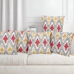 Texstylers Red & White 5 Pieces Geometric Cotton Square Cushion Covers-image-72