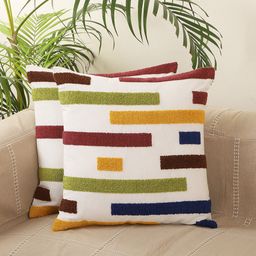 Jamio Firati White & Maroon Set of 5 Geometric Square Cushion Covers-23