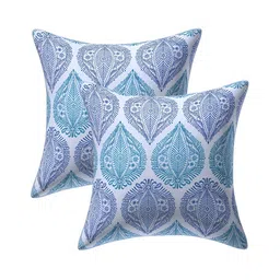 Texstylers Blue & White 2 Pieces Floral Printed Reversible Cotton Square Cushion Covers-image-40