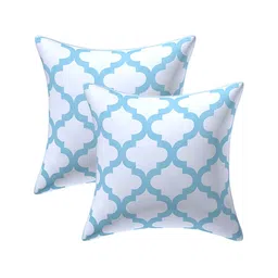 Texstylers Blue & White 2 Pieces Floral Printed Reversible Cotton Square Cushion Covers-image-41