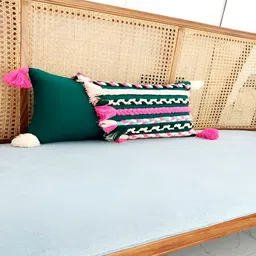 THROWPILLOW Green & Pink Embroidered Rectangle Cushion Cover-image-3