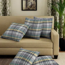 KLOTTHE Grey & Yellow Set of 5 Checked Square Cushion Covers-0