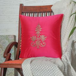ZEBA Pink & Gold-Toned Embroidered Square Cushion Cover-image-58
