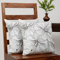 TARAN LIVING White & Grey 2 Pieces Cotton Embroidered Square Cushion Covers-image-9