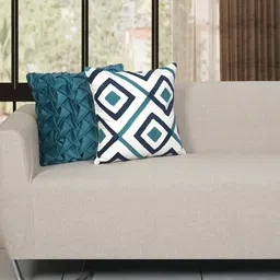 Ode & Cleo Off White & Green 2-Pieces Embroidered Square Cushion Covers-image-34