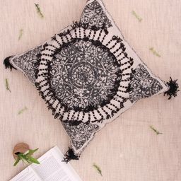 Art Avenue Door Beige & Black Embroidered Cotton Square Cushion Cover-image-76