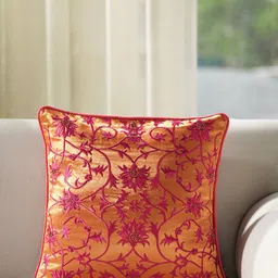 Pure Home and Living Orange & Pink Embroidered Square Cushion Cover-picture-4