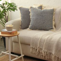 House This Akasam Blue & White 2 Pieces Checked Square Cushion Covers-image-29