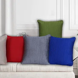 Kuber Industries 5 Pieces Blue & Green Striped Square Cushion Covers-73