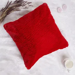 Folkstorys Scarlet Red Faux Fur Square Cushion Covers-picture-35