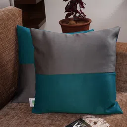 HOMEMONDE Grey & Blue Set of 2 Colourblocked Square Cushion Covers-55