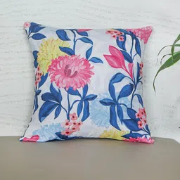 ZEBA Off White & Blue Floral Printed Square Cushion Cover-9