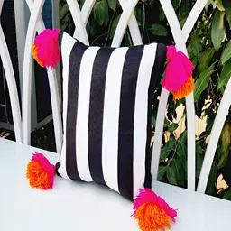 THROWPILLOW Black & White Embellished Square Cushion Cover-image-54