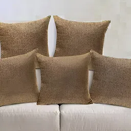 CASA-NEST Coffee Brown 5 Pieces Jute Cotton Square Cushion Covers-image-81