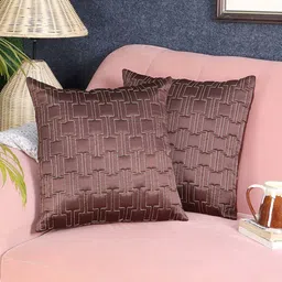 MFD HOME FURNISHING Brown 2 Pieces Self Design Satin Square Cushion Covers-10