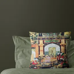 Just Home Green & Peach-Coloured Ethnic Motifs Velvet Square Cushion Cover-20