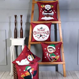 SOKNACK Red & White Set of 5 christmas eve Square Cushion Covers-57