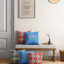 India Circus by Krsnaa Mehta Multicoloured Set of 5 Floral Satin Square Cushion Covers-26