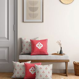 India Circus by Krsnaa Mehta Red Set of 5 Floral Square Cushion Covers-37