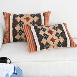 Art Avenue Brown & Red Geometric Cotton Square Cushion Cover-14