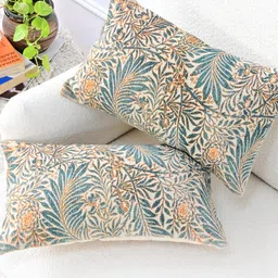 Art Avenue White & Orange Floral Cotton Rectangle Cushion Cover-41
