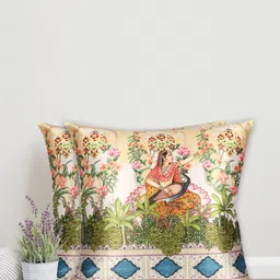 Sivya Multicoloured Set of 2 Mughal 2.o Ethnic Motifs Square Cushion Covers image 1
