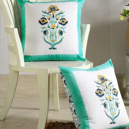 HANDICRAFT PALACE White & Yellow Set of 2 Square Cushion Covers-56