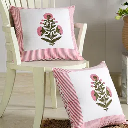 HANDICRAFT PALACE White & Pink Set of 2 Floral Square Cushion Covers-image-48