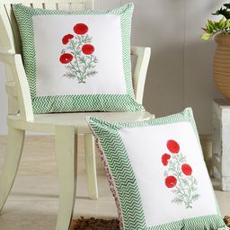 HANDICRAFT PALACE White & Red Set of 2 Square Cushion Covers-52