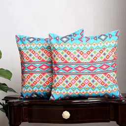 Alina decor Set Of 2 Blue & Red Geometric Square Cushion Covers-25