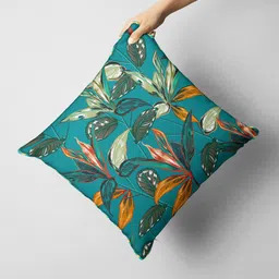 BIANCA Teal & Orange Floral Square Cushion Covers-45