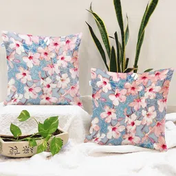 STITCHNEST Pink & Blue Set of 2 Floral Square Cushion Covers-55