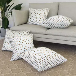 Kuber Industries White & Brown 5Pieces Floral Cotton Square Cushion Covers-image-79