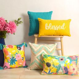 BLANC9 Yellow & Green 5 Pieces Printed Square & Rectangle Cushion Covers-image-43