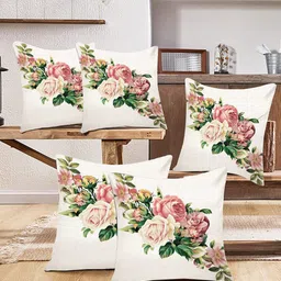 Kuber Industries 5 Pieces White & Green Floral Rectangle Cushion Covers-17