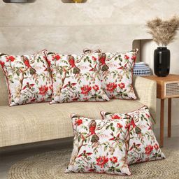 EasyGoods Off White & Red 5 Pieces Floral Cotton Square Cushion Covers-image-16